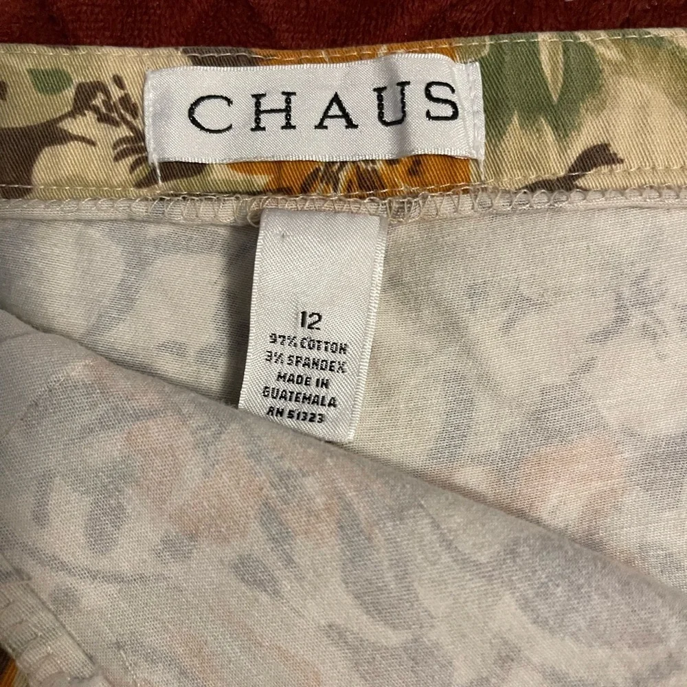 CHAUS CAPRI floral pattern, browns greens rust colors, side, zipper women size12